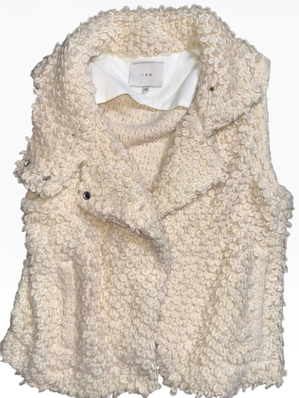 IRO Carleen Cream Shaggy Wool Blend Moto Vest Jacket Size 40 M $420 - Picture 3 of 11
